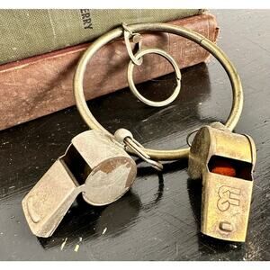 Whistles Vintage Brass Keyring Anqitue Whistles